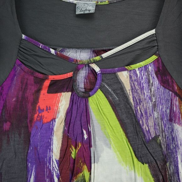 Daytrip Womens Blouse Size Meduim Elastic Hem Colorful Top Keyhole Lightweight - Picture 3 of 7